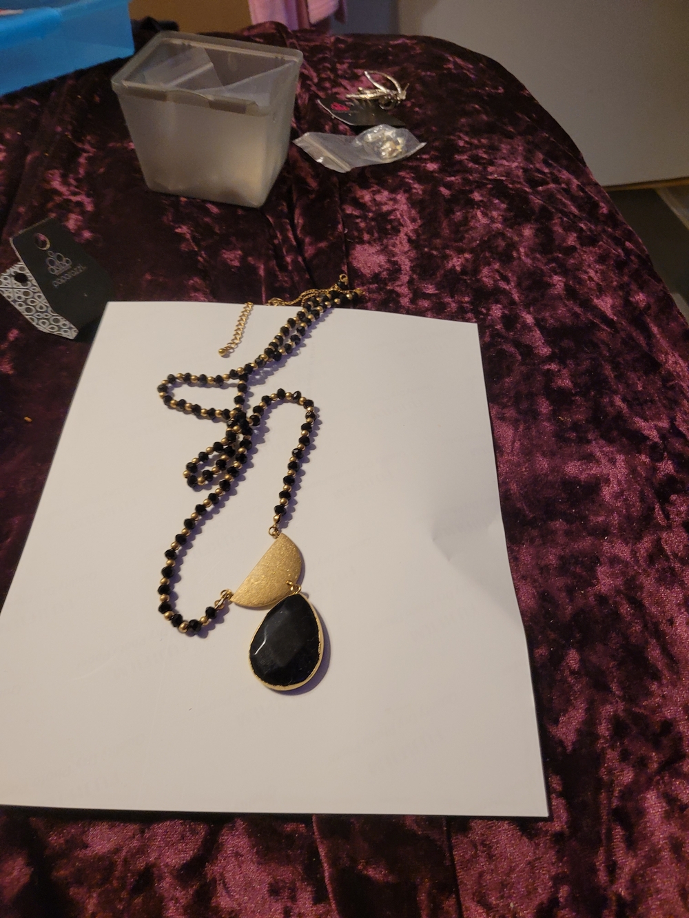 Gold and Black Teardrop Pendant Necklace - Women Jewelry